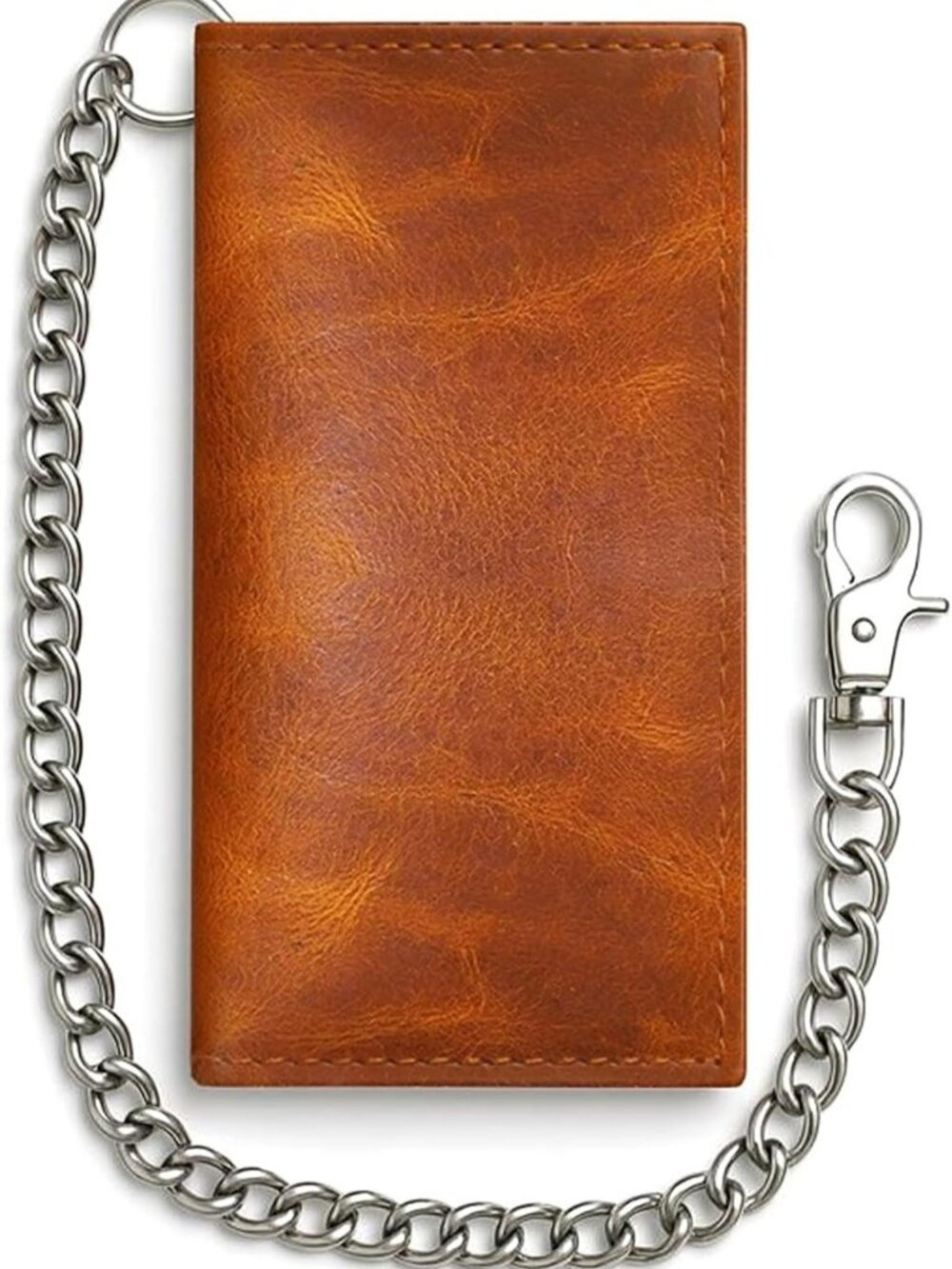 Men's Full Grain Leather Biker Wallet with Chain, Zipper Pocket & Card Slots